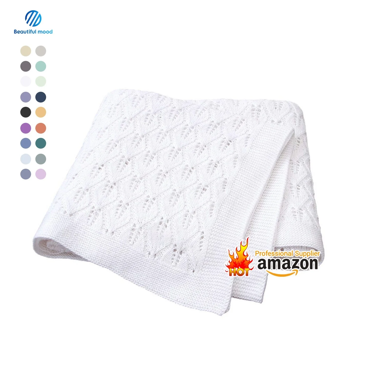 2022 hot Sell Thin Summer Blue Heart Embroidery Knit Cotton Soft Crochet Newborns Baby Blankets