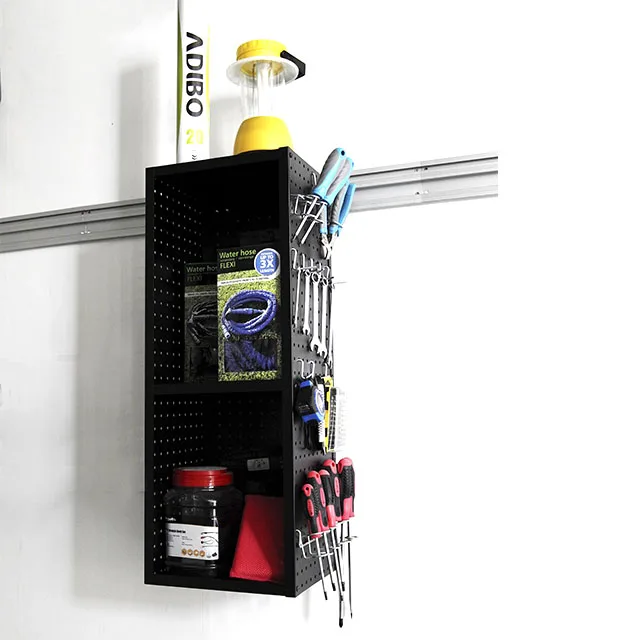 Multi-purpose garage storage slat wall cabinet metal wall shelf with pegboard side panel