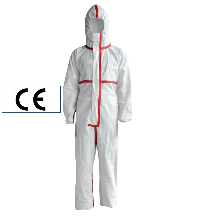 In Stock Anti Liquid Disposable Overalls 65gsm Body Protection Coverall with Hood Safety Clothing