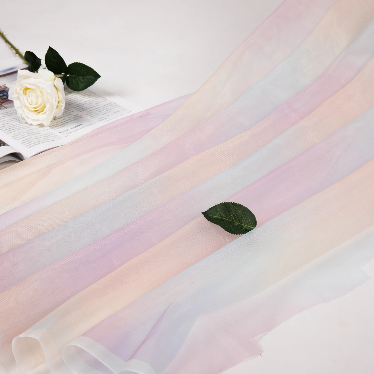 Ombre Gradient Rainbow Colorful Korean Organza Plain Tricot Tulle Fabrics For Skirt Dress