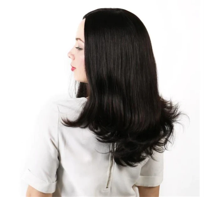 Brazilian Virgin Human Hair Silky Straight 20inches Long Hair 1b# Black Color 4x4 Silk Topper Jewish Wig for White Woman