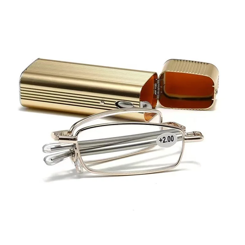 BY9111 1pc Metal Foldable Frame Adjustable Temples With Case Presbyopia Male Female Unisex Corrective Eyeglasses Reading Glasses