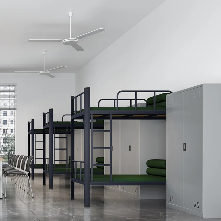 Dormitory Metal Bunk Bed School Dormitory Metal Bed Frame With Ladder Home Furniture Bedroom Adult Kids Metal Bed