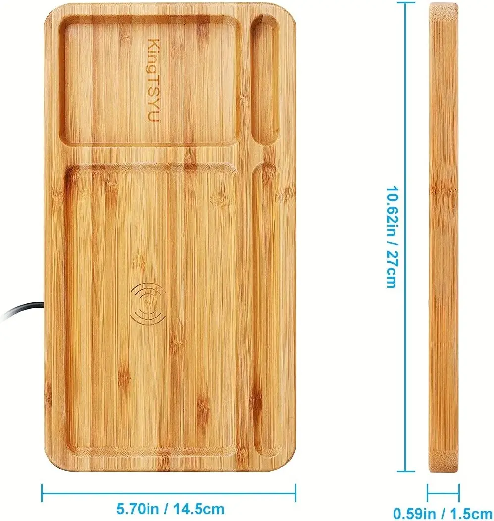 Bamboo Wireless Charger Stand Wireless Charging Station With Desk Organizer Docking Tray  With Desk Organizer
