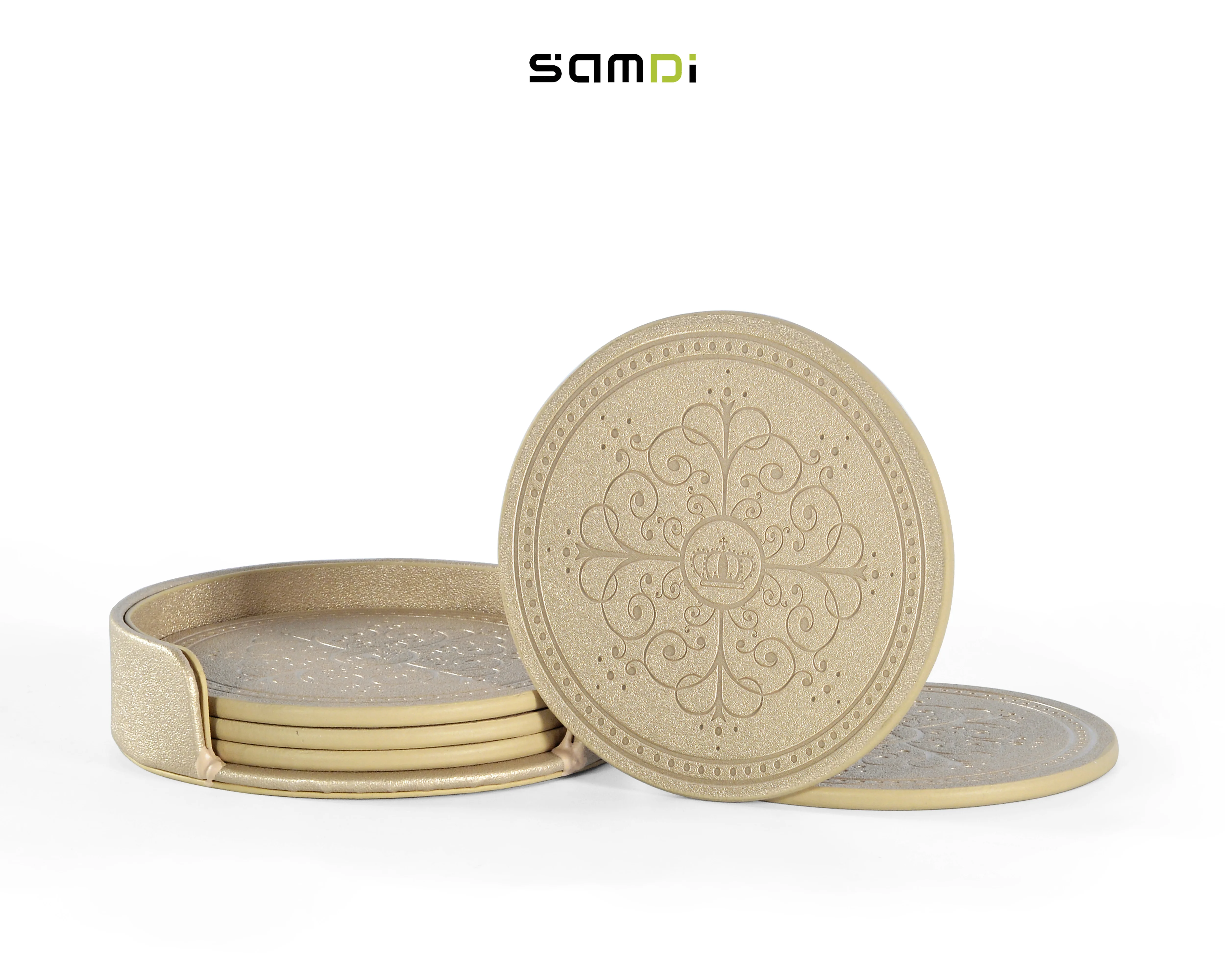 SAMDI Creative Simple Heat-Resistant Waterproof Oil-Proof Round Leather Coasters for Coffee Cups