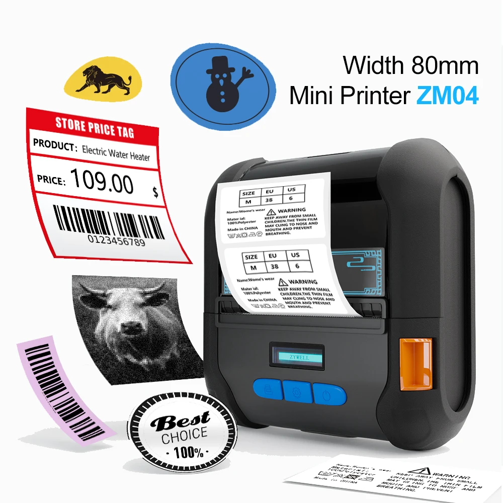 POS system mini label receipt printer impresora de etiquetas inkless barcode sticker printer