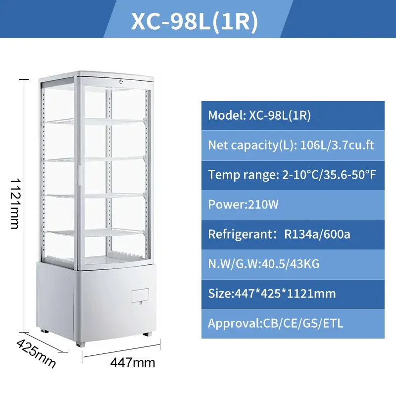 High quality glass door beverage cooler cake refrigerator showcase with led light air cooling frost free cake display freezer