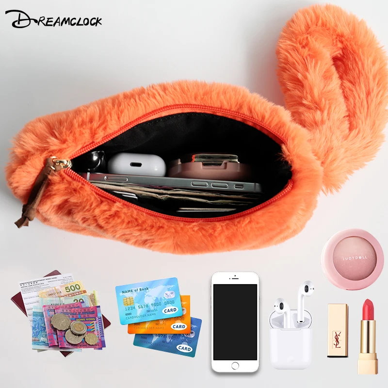 Amazon hot selling Luxury girls cute wallet plush mobile phone bag clutch bag
