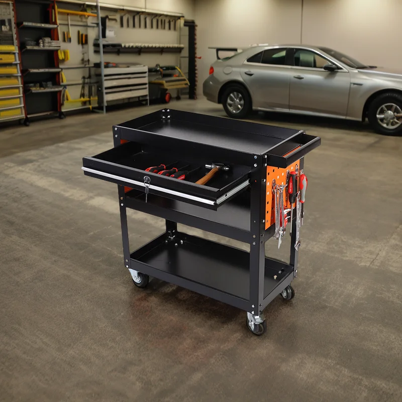 Auto Repair Mechanic Steel Tool Cart Workshop Cart Three-Layer Rolling Tool Cart Mobile Rolling Tool Trolley With Wheel