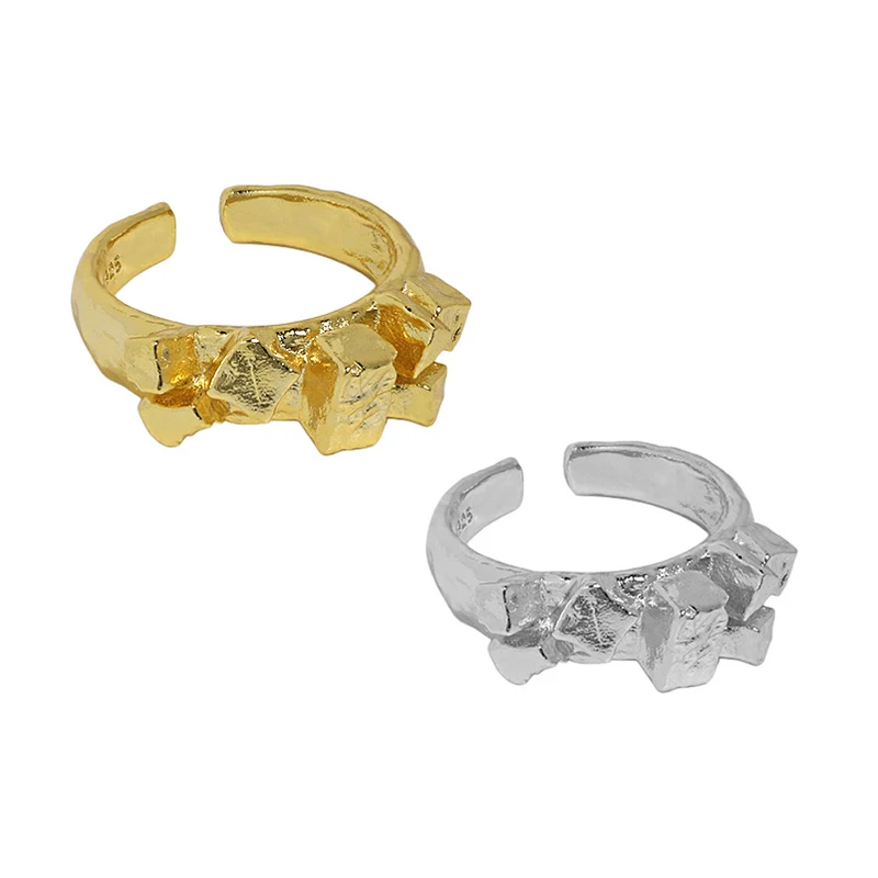 Wuqie 925 Sterling Silver Irregular Punk Rock Rings Competitive Price Silver and 18K Gold for Woman Designer Fashion Square Ring