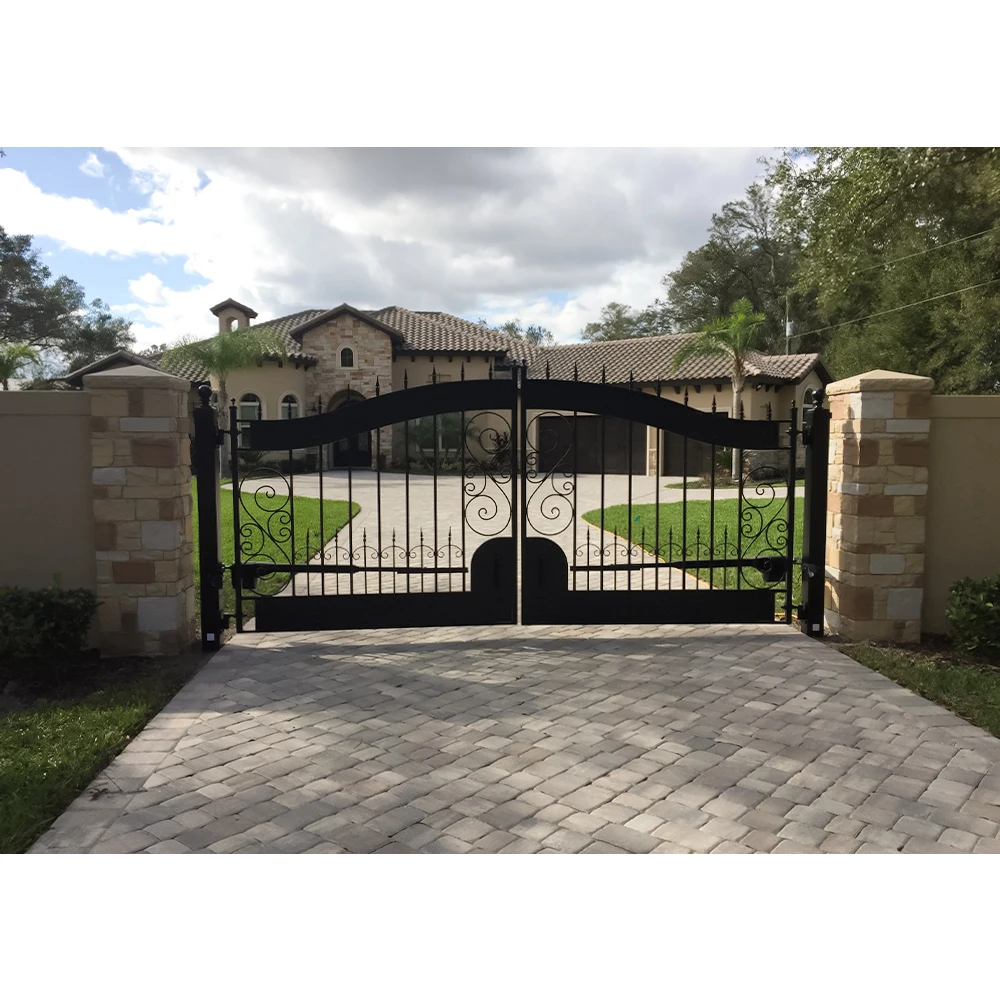 Artistical Customized Rust Resistant Automatic Wrought Iron Driveway Gate for Villas