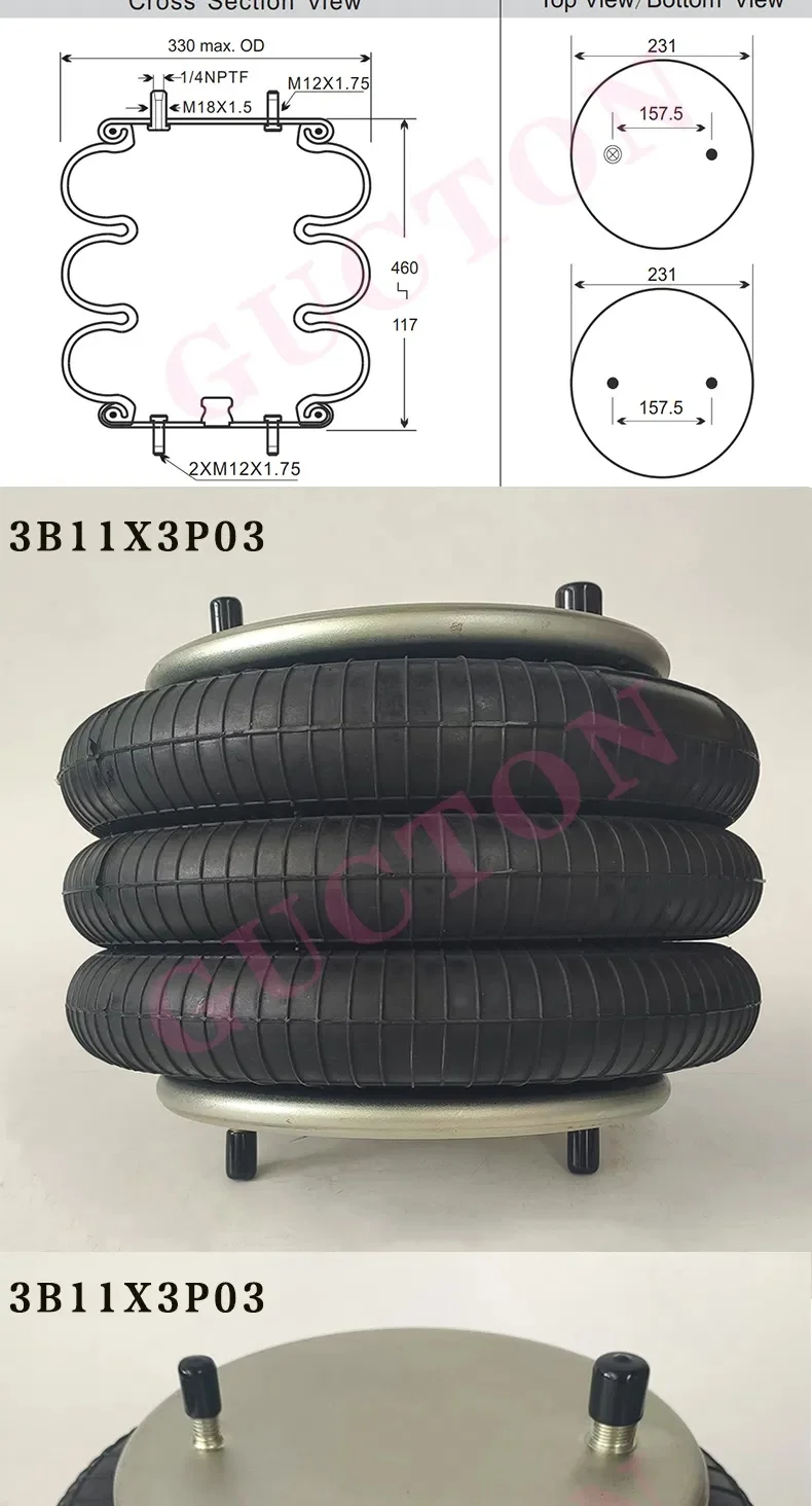 3B11X3 Airlift Vehicle CONTITECH :FT330-29466 подвеска: 200117 пожарный: W01-358-8027/8029 Тройная Пневматическая Пружина для грузовиков