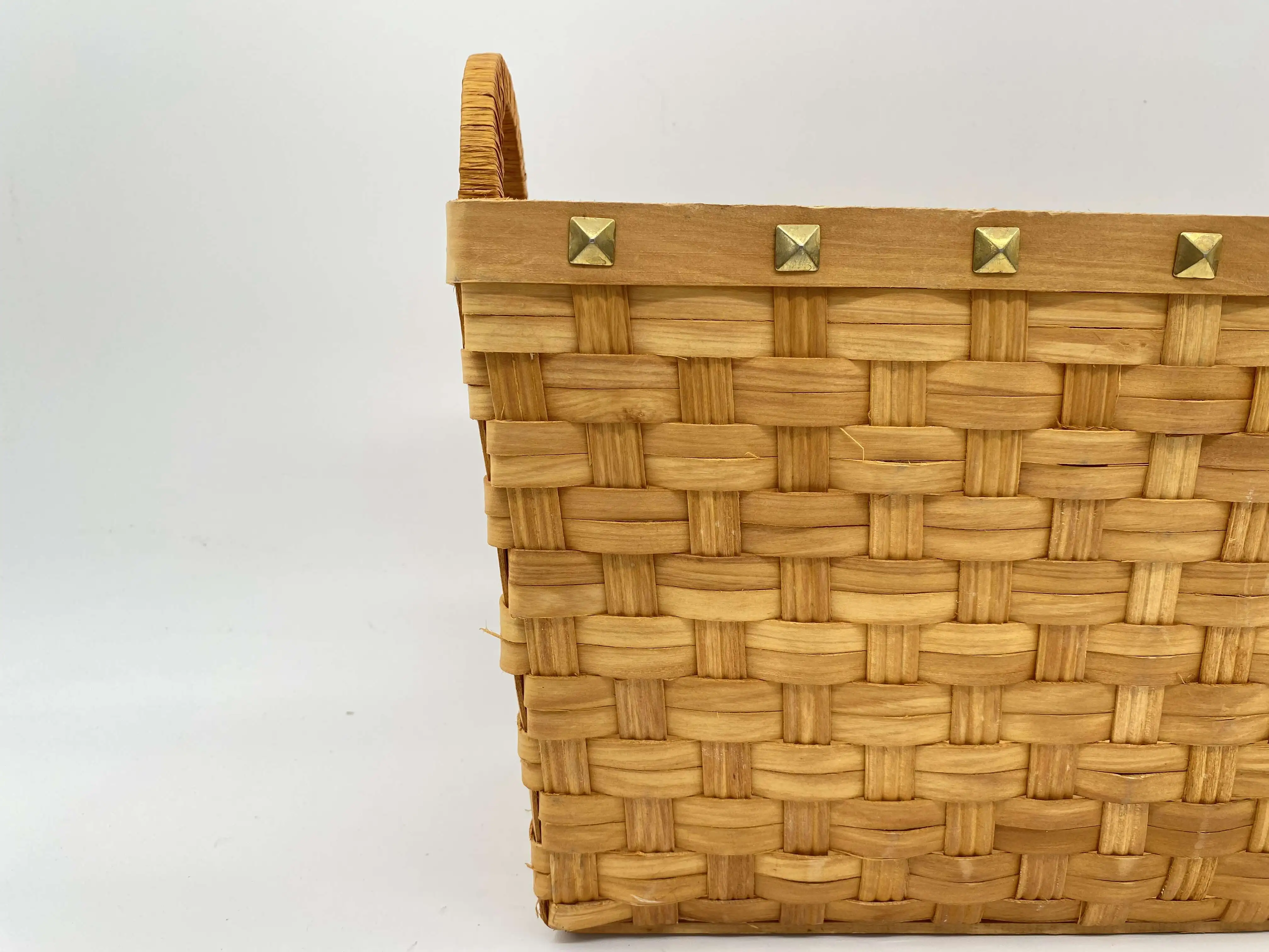 100% Handmade Weave Basket Rectangle Two Color Yellow and Brown Wicker Vegetable Storage Basket