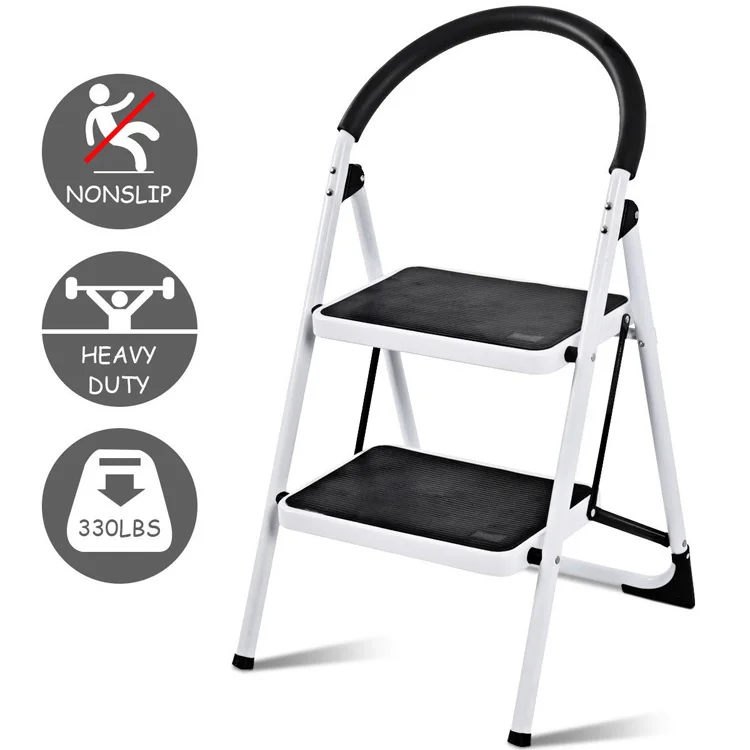 EN 131 Foldable 2 Step Steel Household Ladder with Anti-Skid Pads for Housework