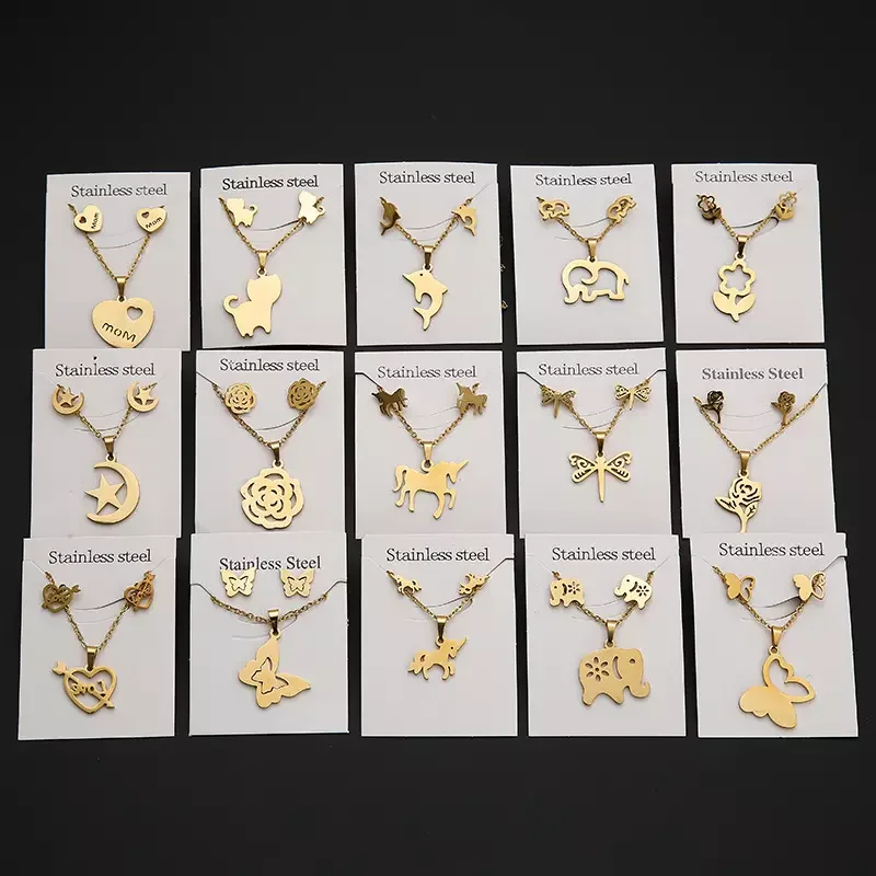 Wholesale High Quality Stainless Steel Gold Plated Cheap Waterproof Necklace And Earring Jewelry Set For Women