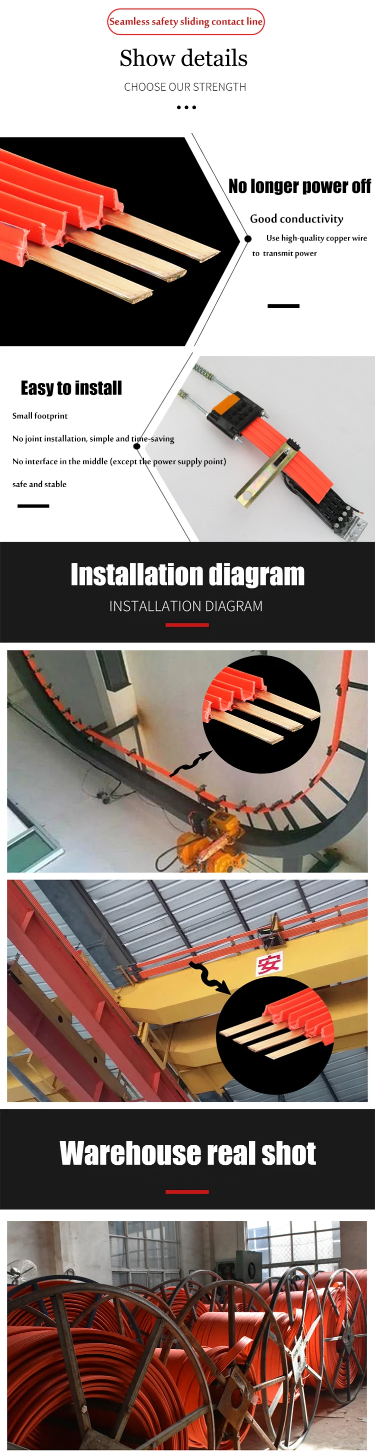 Factory Supply 3p 60a Crane Busbar Insulated Power Rail Current Collector