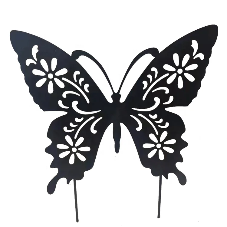 Metal black butterfly insert exotic style suitable for decorative courtyard black iron butterfly style