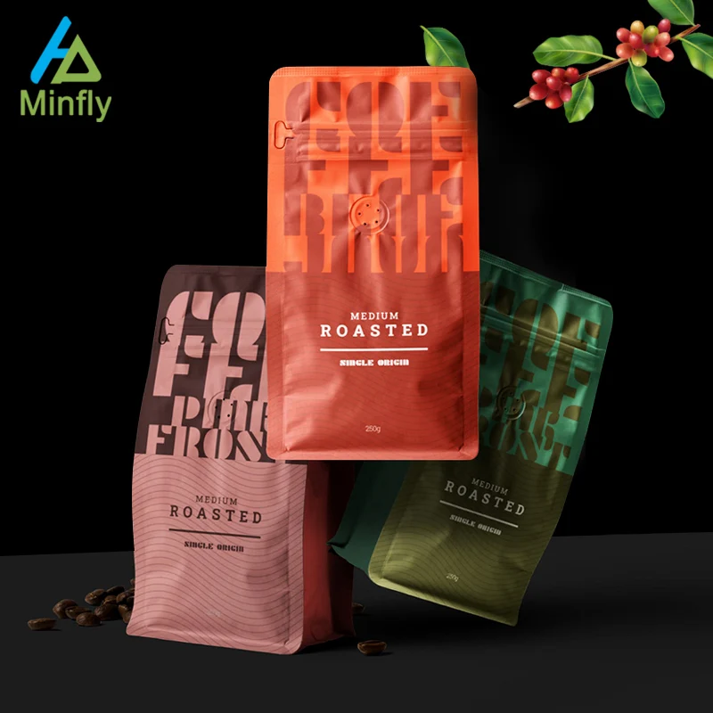 Minfly Digital Printing Custom Self Sealing Side Gusset Pouch with Zipper for Flat Bottom Coffee Snack Food Mylar Bag
