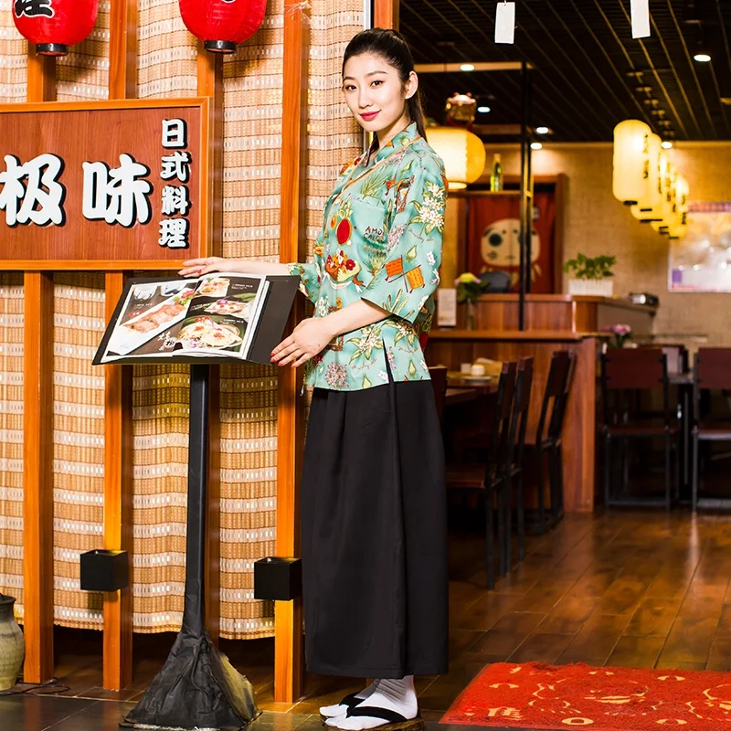 Japanese Style Vintage Chefs Clothes Kimono Style Half Sleeve Uniform Sushi Restaurant Chef Jacket Izakaya Waitress Workwear