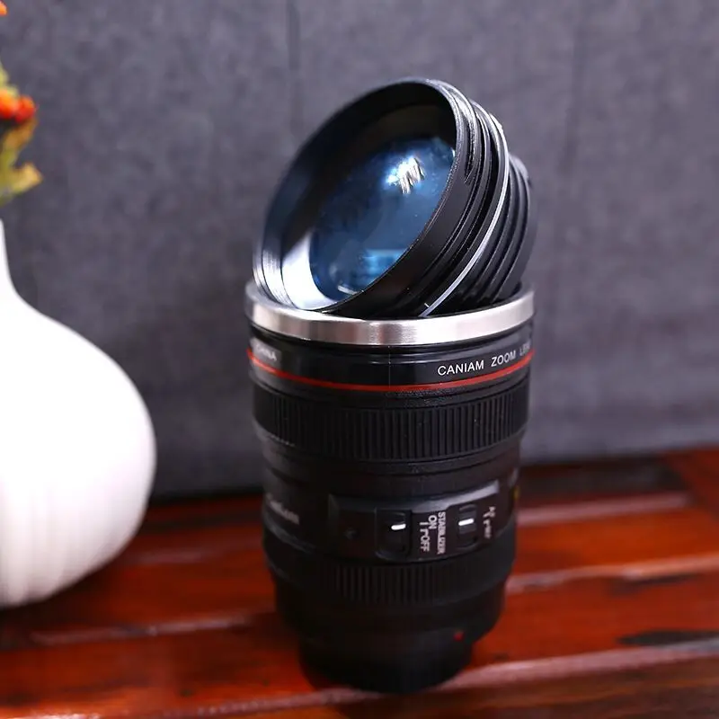 Amazon hot sale eco friendly stainless steel lens coffee cup 400ml DSLR camera lens mug with custom logo