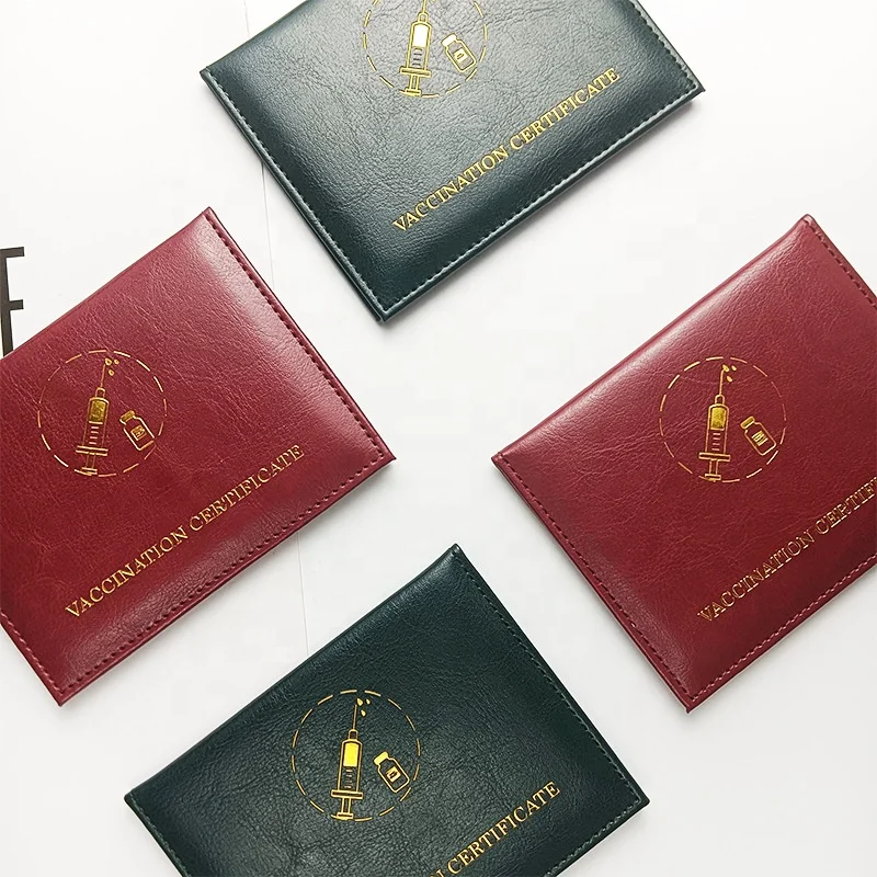 Stock  Custom Certificate Card Leather Cover Passport and Card Holder Vaccination Certificate Protector