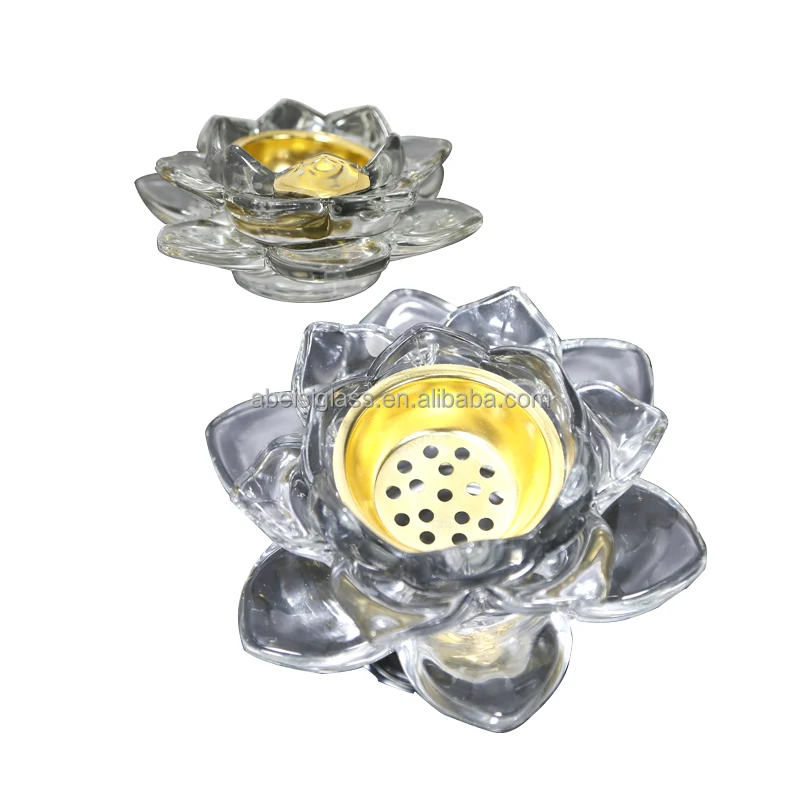 Arabian Crystal Glass Aromatherapy Incense Burner Clear Transparent Lotus Shaped Censer Incense Burner Holder For Home Decor