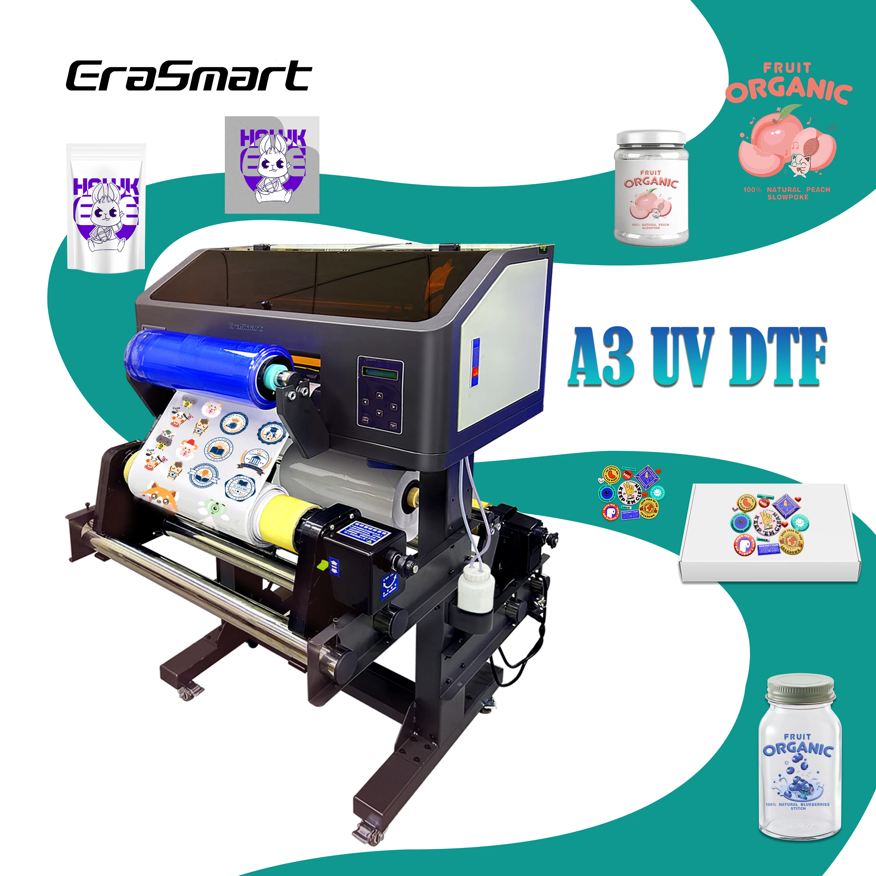 Erasmart High Speed XP600 Print Head Uv Dtf Film Printer A3 Inkjet Printer 30cm 35cm Digital Roll A3 Uv Dtf Printer