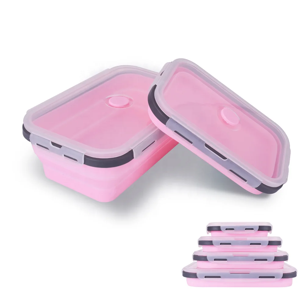 
2019 Outdoor 4 pack Food Storage Containers Silicone Collapsible Lunch boxes 