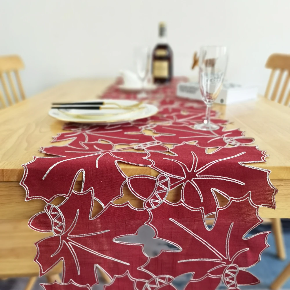 decoration polyester  autumn leaf cutwork  Embroidered Table Runner