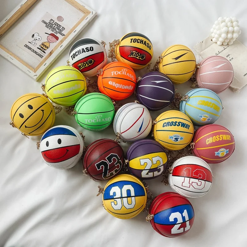 
Fashion mini basketball little girl chain crossbody bags cute Cartoon round shoulder letter kids purse 
