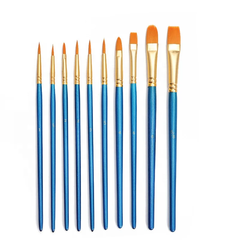 Blue color 10 basic paintbrush sets with cost-effective acrylic brush for oil/water color painting brushes tool paint brush set