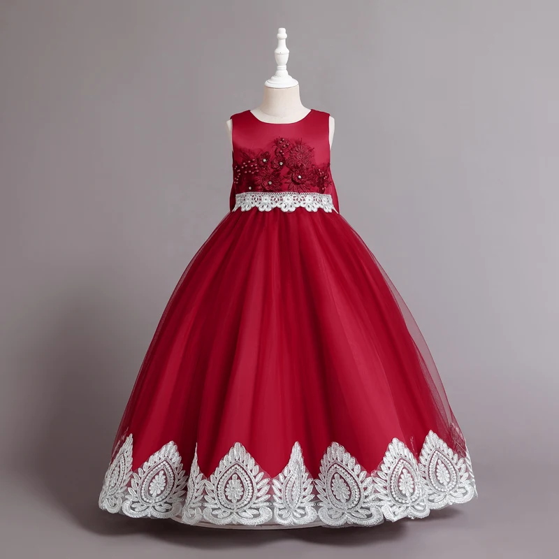 New Fashion Kids Wedding Party Dress Long Tailing Girl Ball Gown 12 Years Wear WR003