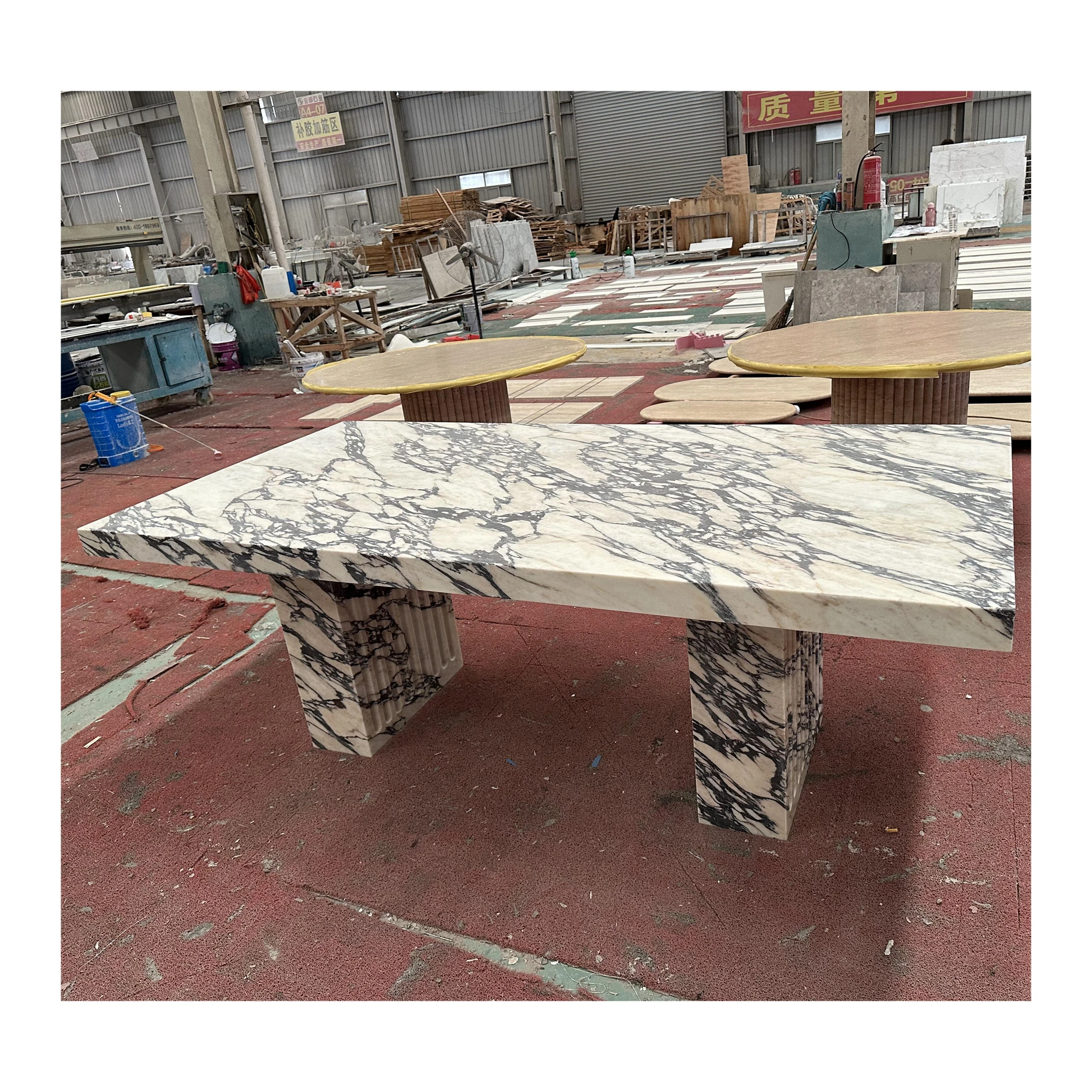 Роскошный Прямоугольный Обеденный стол из натурального мрамора Calacatta Viola Marble