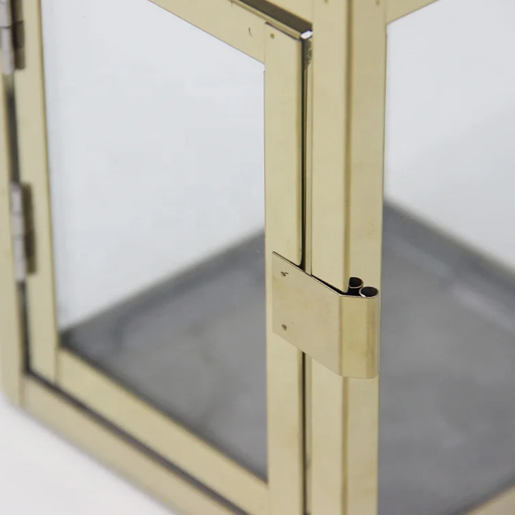 Gold Set Of 2 Modern Clear Glass Hanging Antique Floor Decorative Metal Stainless Steel Candle Lanterns