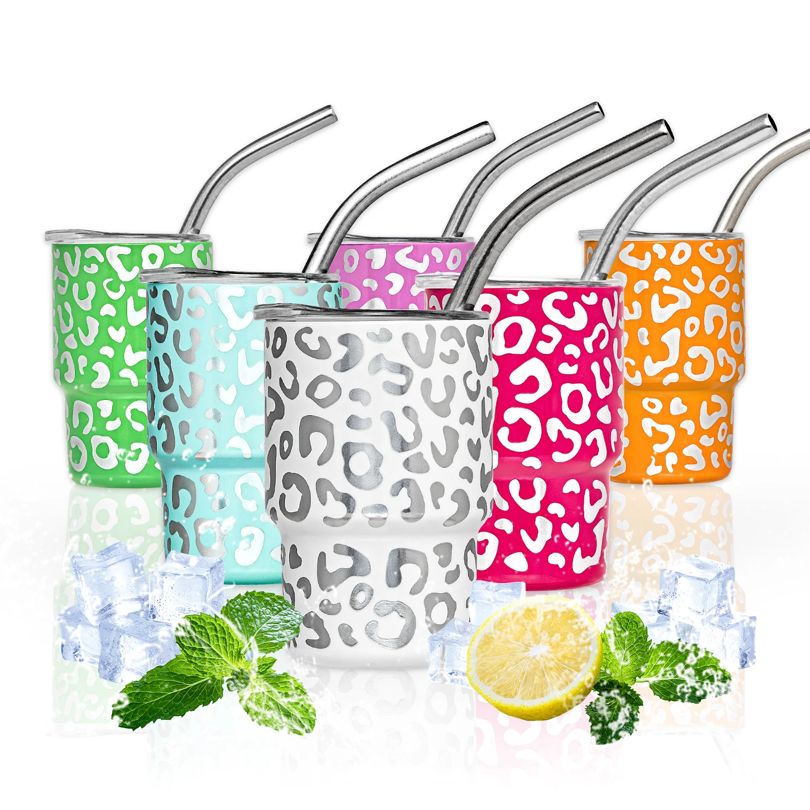 New Leopard 3oz Stainless Steel Tumbler Sublimation Blanks Double Wall Small Metal Mini 2oz Shot Glass Tumbler With Straw Lid