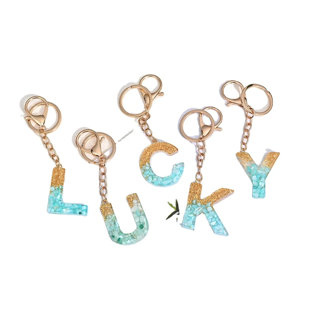 Wholesale Plastic Letter Keychain Pendant Gold Foil Transparent 26 English Initial Alphabet Keychains Bag charm Decor Key Chains