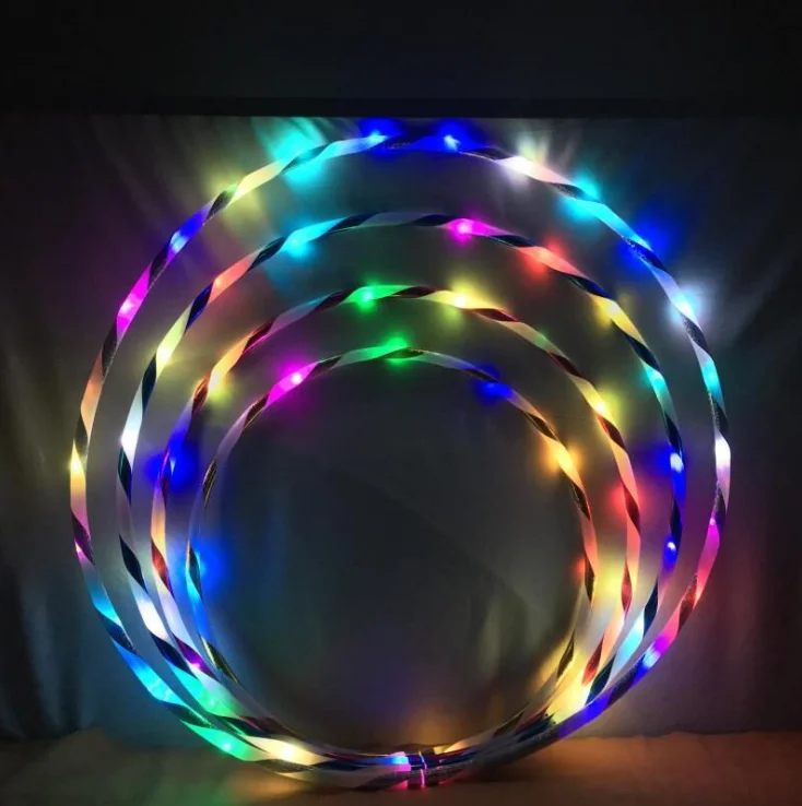 90CM Cheap Gymnastic Soft Plastic Pvc Multi-color Led Strip Hula Ring/Flashing Folding Adjustable Light Up Hoops For Kids Adults