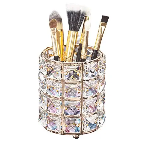 European Style Gold Silver Cosmetic Container Metal Glass Crystal Pen Holder