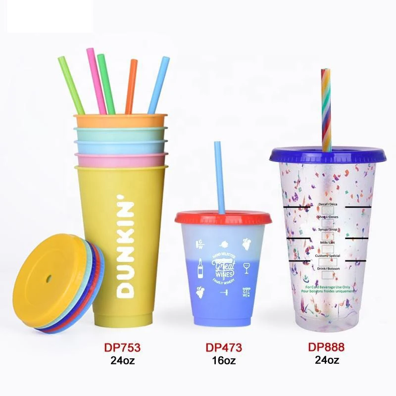 Magic Color   Reusable Lid Plastic Tumblers Water Bottle  for Parties & Birthday