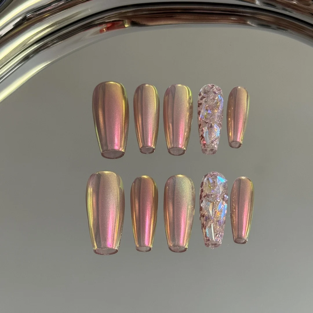 Wholesale  Design Simple Aurora Style Acrylic Handmade Fake Nails Long  Short Size ABS Material Manicure Press on Nails