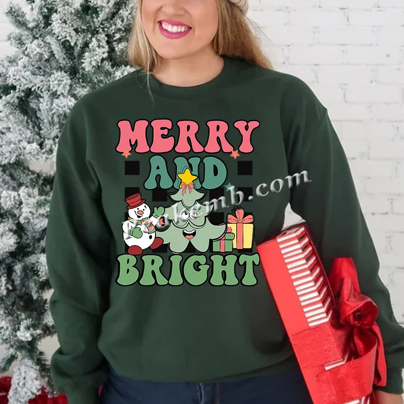 Merry and Bright Print dtf Transfer Christmas Halloween Design Heat Transfer Sticker Screen Print Transfers for Clothes