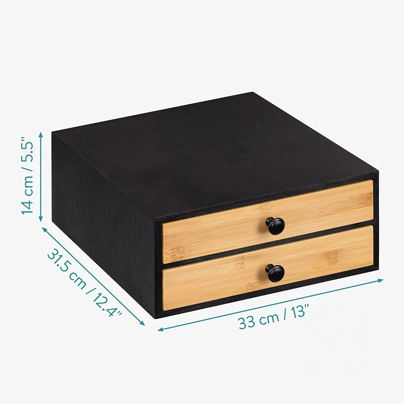 Coffee Capsule Holder with 2 Drawers Bamboo Coffee Pod Storage Compatible with K-Cups Capsules and Pods Drawer Organizer