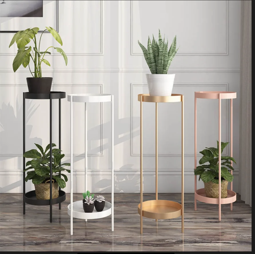 UKIOK 2023 2 Tier Vertical indoor Flower Shelf Display Rack Metal Plant Stand Planter with Tray
