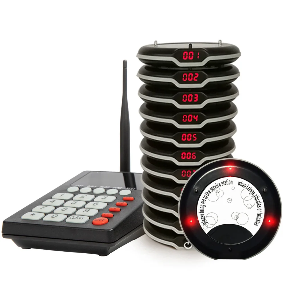 Wireless Restaurant Call Paging Queue Buzzing System Round Coaster Pager