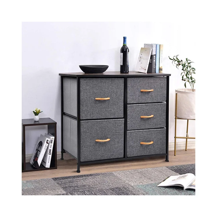 Modern 5 Foldable Drawers New Design Dresser Grey