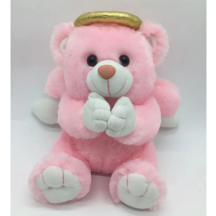 Custom Stuffed Plush Pink Tooth Teddy Bear With Wings Pretty Kids Toy Soft Plush Angle Teddy Bear