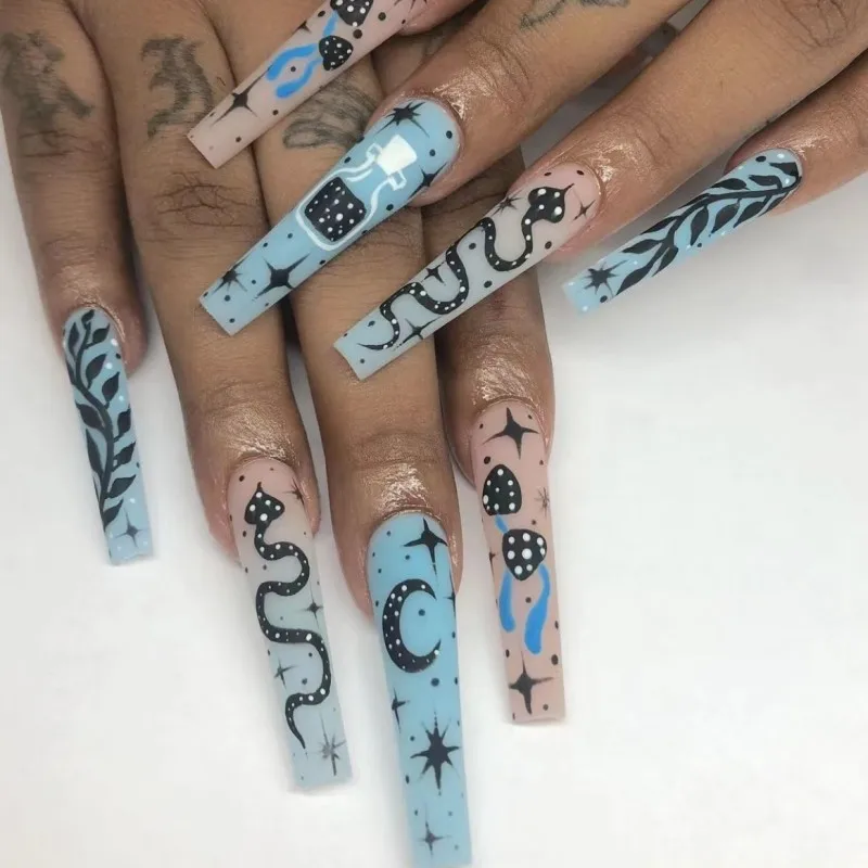 Succsion Press On Nails Diamond Butterfly Shining Long False Artificial Fingernails with Multiple Types and Beautiful Design