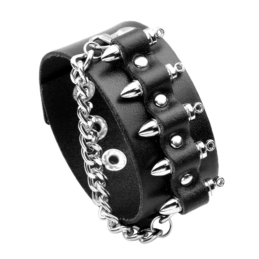 2020 Vintage Multilayer Leather Braided Handmade Rope Wrap BULLET AND SKULL with chain Bracelets  Bangles accessories