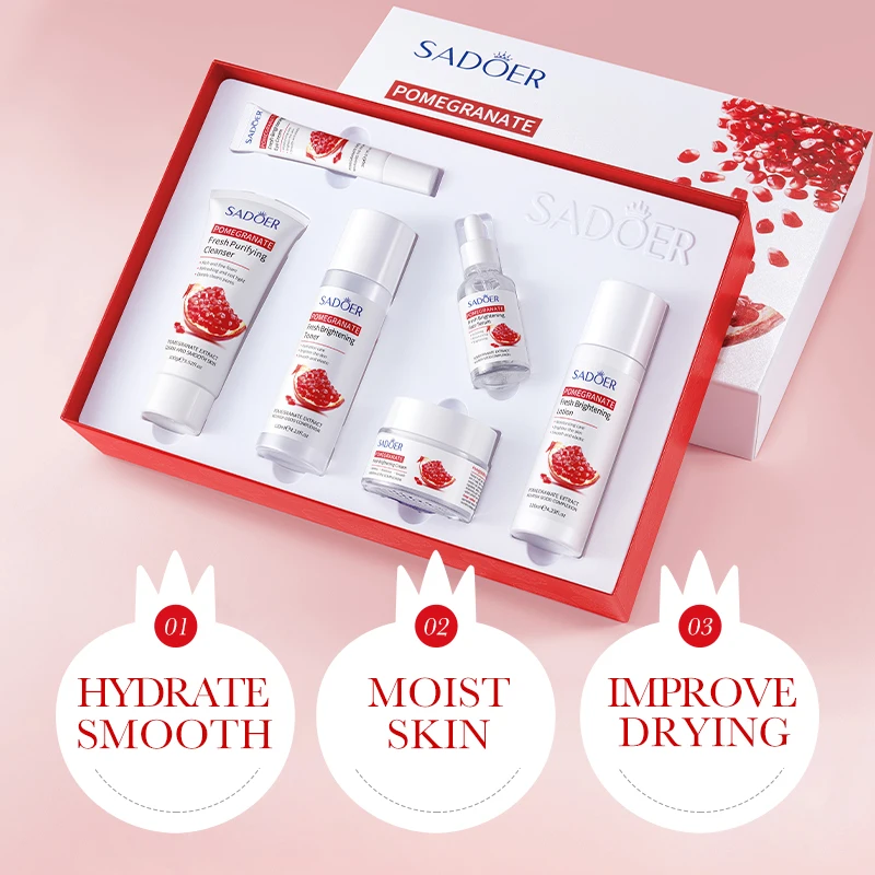 OEM SADOER Private Label Fruit Nourishing Beauty Cosmetic Products Pomegranate Deep Moisturizing Relieve Whitening Skin Care Set