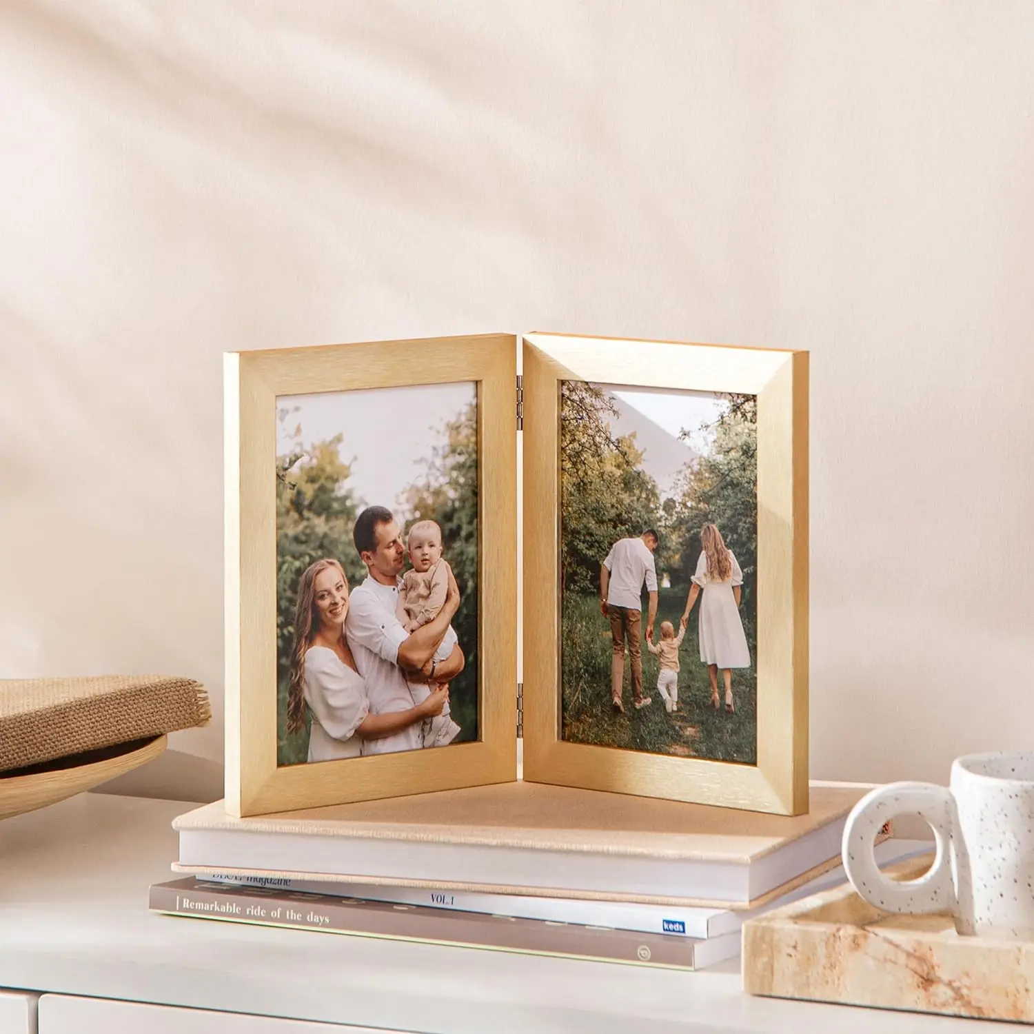 Wedding Anniversary Wooden Photo Frame Memory Personalized Gift for Woman Man Double Hinged photo Picture Wood Frame